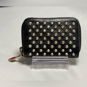 🔥 For Sale: Christian Louboutin Black Studded Leather Zippy Coin Wallet 🔥